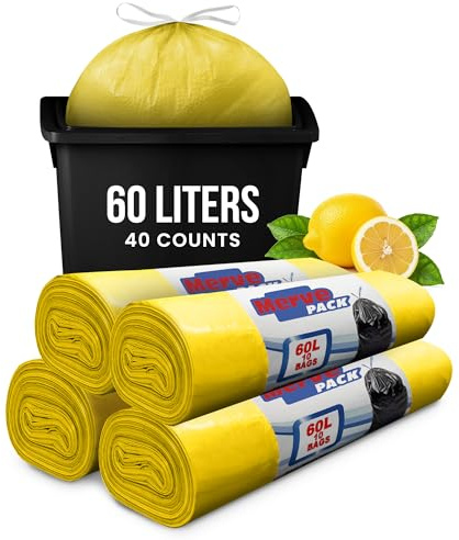 60L Bin Bags Lemon (40 Bags) – Strong Scented 60L Bin Liners for Kitchen & Bathroom Bins, Small Garbage Bags, Rubbish Bags, Trash Bags, Swing Bin Liners, Pedal Bin Bags for Everyday Waste