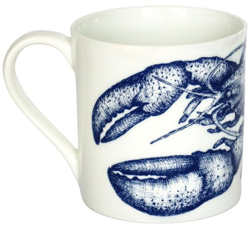 Cream Cornwall Bone China Mug - Lobster - 375 ml | Premium Tea & Coffee Mug | Artwork Hand-Drawn in Cornwall | Lightweight & Durable China White Mug for Animal & Ocean Lovers, Perfect Mug Gift