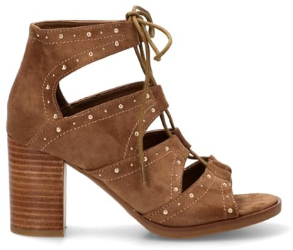 Etika Botines de Tacón Alto para Mujer, Diseño Casual con Cierre de Cordones y Acabado Textil Suave, Modelo 31131 Camel - 40