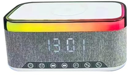 ximie Bluetooth Speaker with Wireless Charging LED Ambient Light and Alarm Clock- FM Radio USB 15W Charging White