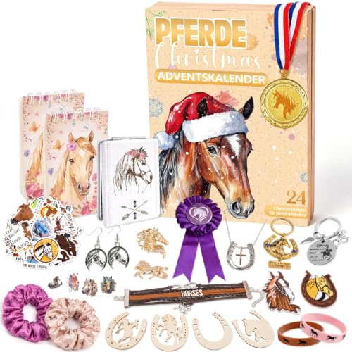 KKSJK Adventskalender Pferde, Adventskalender 2026 Kreativ mit 24 Kleine Geschenke, Weihnachtskalender Essence für Pferd-Fans, Weihnachtsgeschenke für Kinder, Pferde Zubehör Mädchen Geschenk
