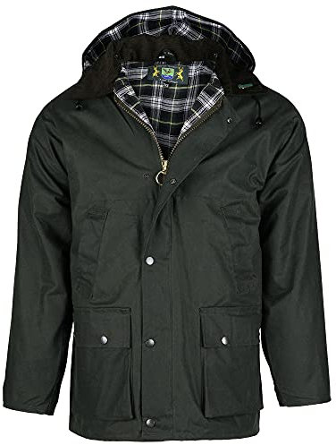 Die Original englische Wachsjacke Country – Robuste wind- und wasserdichte Regenjacke inklusive Kapuze (Oliv, 3XL)