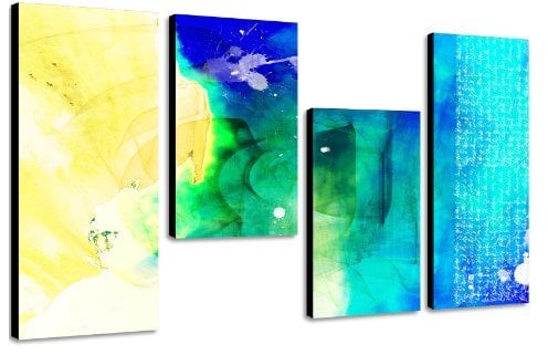 Lebe Lieber ungewöhnlich - opulentes Wandbild - 130x70cm 4 teiliges Keilrahmenbild (30x70+30x50+30x50+30x70cm) abstraktes Wandbild mehrteilig Gemälde-Stil handgemalte Optik Vintage