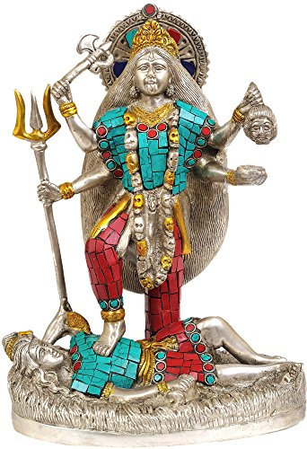 Exotic India Mutter Göttin Kali (Inlay Statue) – Messing Statue mit Einlage