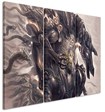 Leinwandbild 3 teilig Queen_of_Dragons_3x90x40cm (Gesamt 120x90cm) _Ausführung schöner Kunstdruck auf echter Leinwand als Wandbild auf Keilrahmen