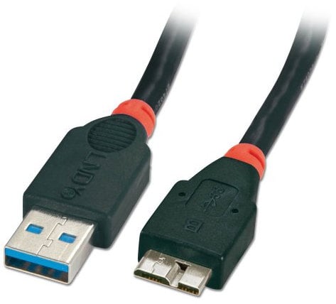 LINDY 0.5m USB 3.0 Cable - Type A Male to Micro-B Male, Black