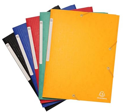 Exacompta 55750E 10er Pack Einschlagmappe Scotten aus Colorspan-Karton DIN A4 mit 2 Gummizügen und 3 Klappen und Beschriftungsetikett 1 Stück Zufallsfarbe Sammelmappe Dokumentenmappe