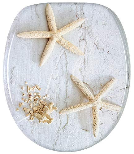 Sedile WC con chiusura ammortizzata | superficie di alta qualità | montaggio facile | cerniere robuste | Stelle marine grigio