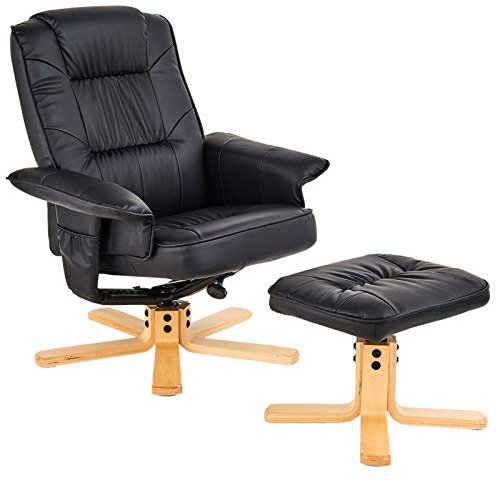 IDIMEX Relaxsessel Charly mit Hocker, schöner Drehsessel mit Lederimitat in schwarz, praktischer Polstersessel mit Seitentasche