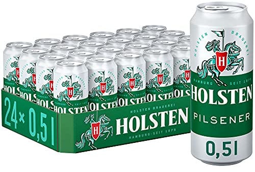 Holsten Pilsener 4,8 % Vol. Premium Pils l |24 Dosenbiere 0,5 L mit erfrischend feinherbem Geschmack | Bierdose Einweg (24 X 0.5 L)