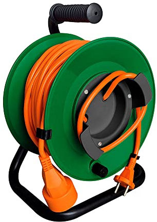 Zenitech - Enrollador de jardín estanco IP44 con cable naranja 2x1,5 mm² - 40m con toma 16A 2P+Tierra con solapa y disyuntor