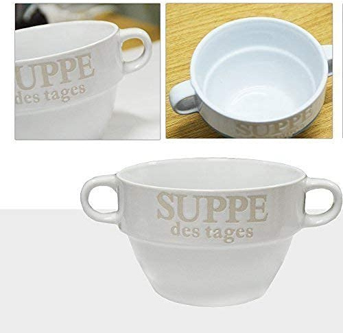 DRULINE 4er Set Suppentasse Suppen Tasse Suppenschüssel Schüssel Suppenterrine Landhaus (Weiß)