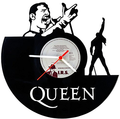 GRAVURZEILE Wanduhr aus Vinyl - Freddie Mercury Upcycling Design - Handmade Vintage-Uhr - Wanddekoration im Retro-Design für Musikfans - Geschenk für Sie & Ihn - Made in Germany