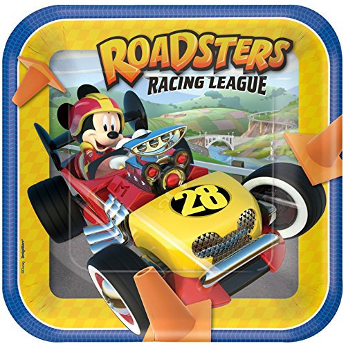 Disney Mickey Roadster Lot de 8 assiettes en carton carrées Multicolore 22,9 cm