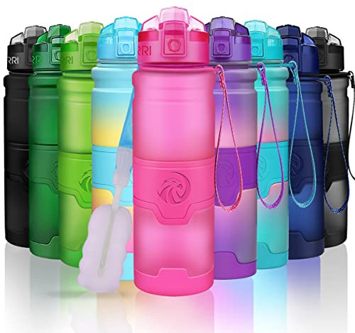 ZORRI Sport-Wasserflasche für Kinder, 500 ml/700 ml/1000 ml – BPA-frei, umweltfreundlicher Tritan-Kunststoff, wiederverwendbare Trinkflaschen-Filter, auslaufsicherer Klappverschluss, Yoga, Laufen