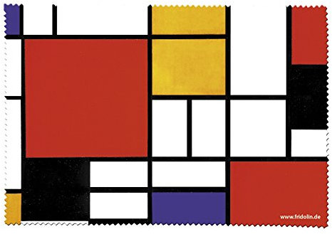 Bauhaus Brillenputztuch aus Mikrofaser *Mondrian-Style* in Rot, Blau, Gelb, Weich, Geometrisch