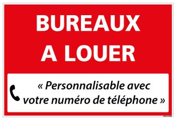 Panneau Immobilier Personnalisable Bureaux à Louer - Rouge - Plastique Rigide AKILUX 3,5mm - Dimensions 600x400 mm - Protection Anti-UV