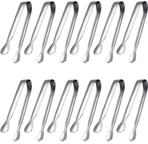 JCREN Lot de 12 pinces à sucre en acier inoxydable de qualité supérieure pour servir des petites pinces à apéritif pour thé, café, bar, cuisine et cuisine Argenté