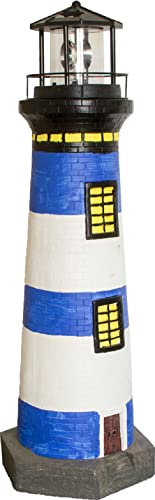 NATIV LEMODO Gartendeko Leuchtturm 83cm hoch | Handbemalte Gartenfigur mit solarbetriebenem, rotierendem Leuchtfeuer | Maritime Außendeko mit LED Beleuchtung