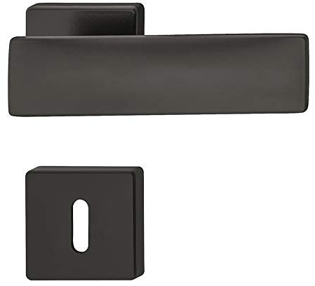 JUVA Drückergarnitur Messing Türbeschlag schwarz Türgriff Zimmertür - LDH 3225 | BB - Buntbart | Drücker-Paar mit eckiger Rosette | 1 Set - Design Türdrücker-Garnitur für Innentüren mit Schrauben