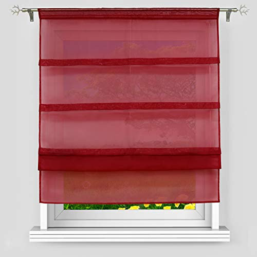 Delien Voile Raffrollo mit Falten Desgin unifarbene Faltrollo mit Tunnelzug transparente Gardine BxH 140x140cm rot 1 St.