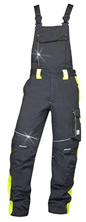 K & G seit 1948 Profi Latzhose AH6402 SCHWARZ/GELB NEON Herrenlatzhose Beruflatzhose Schutzlatzhose Arbeitslatzhose Sicherheitshose Herren Hose Arbeitshose (62)