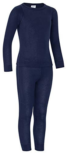 icefeld® - atmungsaktives Thermo-Unterwäsche Set für Kinder - warme Wäsche aus langärmligem Oberteil + Langer Unterhose (ÖkoTex100) in blau oder pink (146/152, Marineblau)
