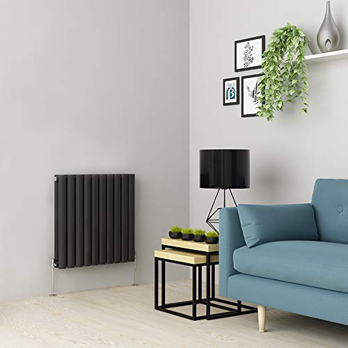 Warmehaus Horizontal Column Designer Radiator Oval Panel Double Anthracite 600 x 590mm - Modern Central Heating Space Saving Radiators - Perfect for Bathrooms, Kitchen, Hallway, Living Room