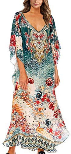 LikeJump Women's Summer Beach Dress Maxi Kaftan Long Quick Dry Fabric Pareos Cover Up Robes