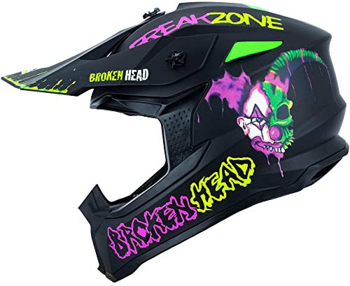 Broken Head FreakZone Motocross-Helm Schwarz-Grün-Pink matt – Cross-Helm – MX – Quad – Supermoto (XL 61-62 cm)