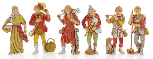 Moranduzzo Set 6 Hirten für 8 cm Krippe – COMPACT 8 – Maßstab 1:22 – Unzerstörbare Handbemalte Figuren, Made in Italy, Bildhauer M. Landi
