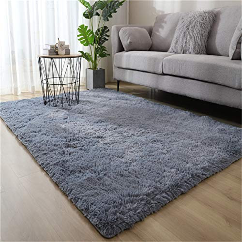 Hiser Alfombra Salón Grande Suaves, Modernas Dormitorio Alfombras Peludas Antideslizante y Esponjosa Adecuado para Interiores Sala de Estar Estudio Habitación Infantil (Gris,60x120cm)