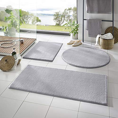 Taracarpet Badematte Fiona rutschfest waschbar Badezimmerteppich sehr weich und als Set kombinierbar Uni grau 080 cm rund