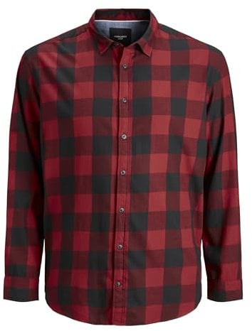 JACK & JONES Jjegingham Twill Shirt L/S PS Noos Chemise, Rouge Brique, 5XL Grande Taille Hommes