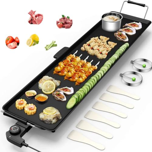 GOPLUS - Plancha eléctrica XXL antiadherente con termostato ajustable, rejilla de mesa antideslizante y lavable con asa acolchada, gran capacidad para 8 personas, 1800 W, 90 x 23 cm