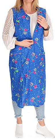 Reißverschluss Kittel RV Hauskleid Baumwolle Schürze Kochschürze, Farbe:blau, Größe:38