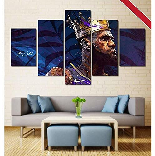 Bilder XXL König Lebron James Poster 5 Teile wandbild leinwandbilder Kunstdrucke 5 Leinwand Bilder Wandbild 100x55cm Bilder 5 TLG Kunstdrucke Wandkunst Tapete Dekorative