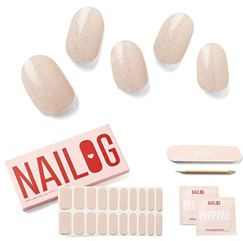 NAILOG Semi Cured Gel Nail Strips (20 Extra Long Stickers) | Glossy & Long Lasting Soft Gel Finish Wrap| Glimmer