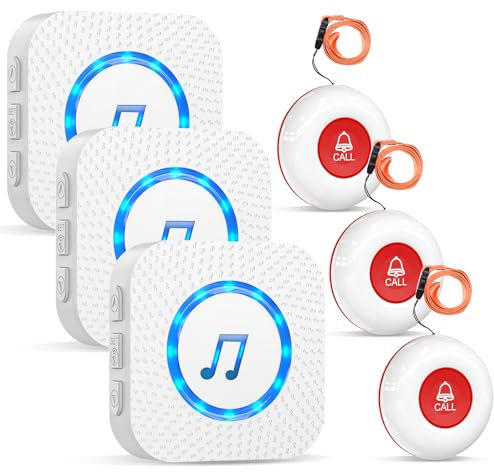 Chunhee Pulsante di Emergenza Allarme Mobile Wireless Suoneria per Infermieristica di Emergenza Anziani 55 Suonerie Gamma di Ricezione 150M Pulsante di Emergenza per Anziani/Pazienti/Gravidanza