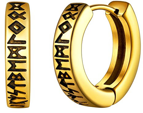 FaithHeart goldener Kreolen Ohrstecker für Herren Jungen Nordischer Viking Rune Ohrstecker Wikinger Schmuck Rune Creolen Ohrstecker für Papa Freunden Model