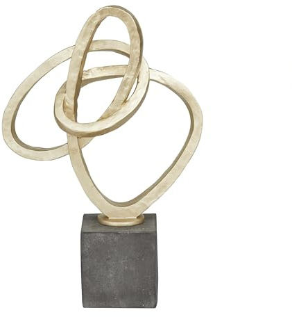 Deco 79 Polystone Abstrakte dekorative Skulptur, Statue mit schwarzem Sockel, Akzentfigur, 27,9 x 10,2 x 43,2 cm, Gold