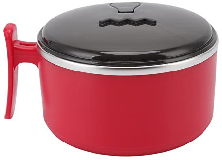 TOPINCN Insulated Bowl, Ramen Bowl 304 Stainless Steel Instant Noodles Bowl with Lids Double Layer Heat Insulation Ramen Mug Serving Bowl for Kitchen(China red)