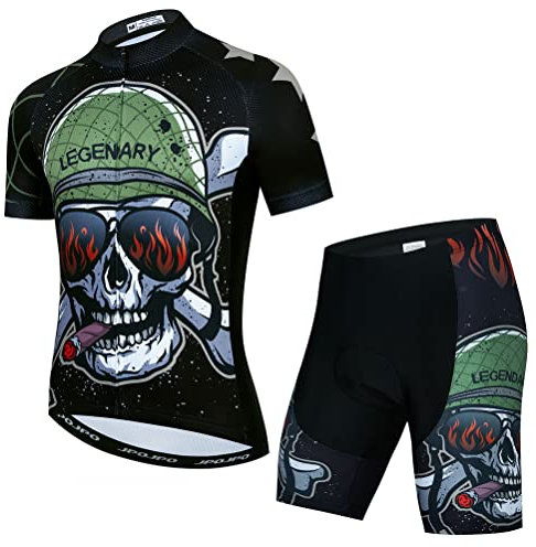 Herren Radtrikot Set Fahrrad Kurzarm Shirt und 3D Kissen Shorts Gepolstert Anzug Radfahren Top, T03, Medium