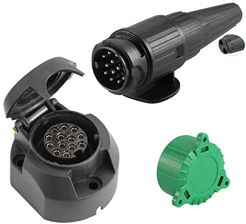 SPARKMOTO Anhänger Stecker 13 Polig und Anhänger Steckdose 13 Polig,nach ISO11446,12V Wasserdicht 13 Polige Anhänger Stecker Steckdose für KFZ Anhänger Wohnwagen PKW AHK(Neu,Doppelte Kabelauslässe)