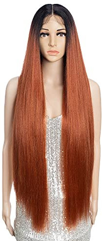 FASHION IDOL 95cm Super lange gerade Perücken Lace Front Perücken für Frauen 11cm tiefer Mittelteil Perücke YAKI Synthetische Perücke