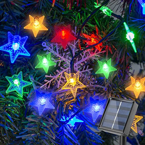 Solar String Lights Christmas 100 LED 12M Star Christmas Lights Outdoor Fairy Lights Solar Powered Waterproof Outdoor Christmas Decorations 8 Modes Christmas Tree Lights Garden Yard Fence Party Decor