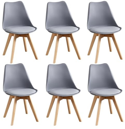 HJhomeheart Esszimmerstuhl 6er Set, Massivholzbeine, Abnehmbares Stuhlkissen, Küchenstuhl, Moderner Stuhl (Grau-6)