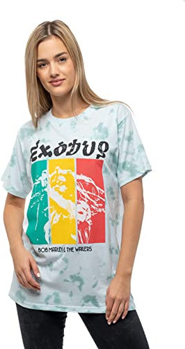 Bob Marley T Shirt Exodus Rasta Colours Official Unisex Dye Wash Green XXL