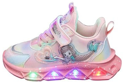 Mädchen Meerjungfrau schuhe,Mädchen LED Leuchtende Schuhe Kinder Glänzende Blitzes schuhe Leder Turnschuhe, Trainer Sports laufende ,Kinder Leichte Sportschuhe(21-32) ( Color : Rosa , Size : 28 EU )