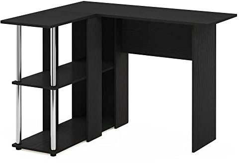 Furinno Abbott Bureau en Forme de L avec Bibliothèque, Americano/Acier Inoxydable